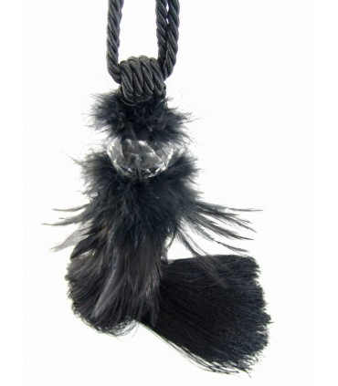 Embrasse à rideaux noir avec crystal et plumes