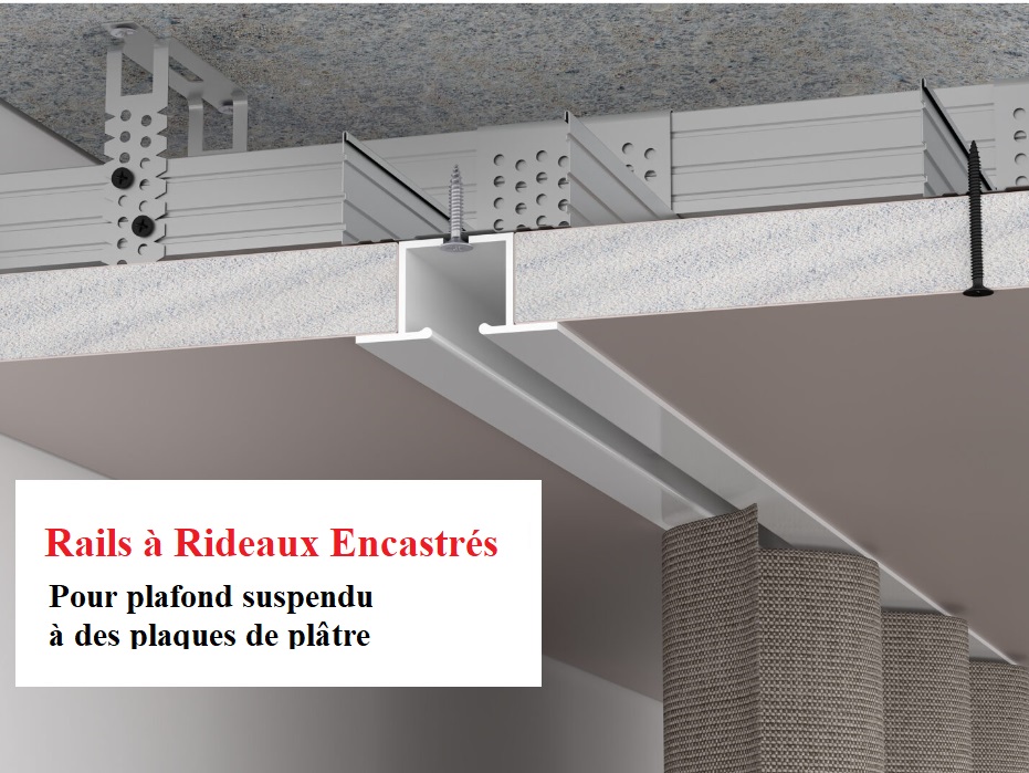 Rail a Rideau encastre pour plafond suspendu a des plaques de platre
