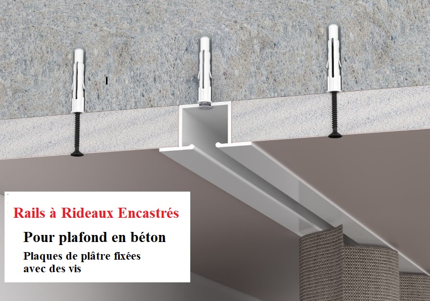 Rail a rideaux encastre pour plafond en beton